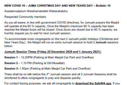 Jumah - Christmas Day and New Year Day