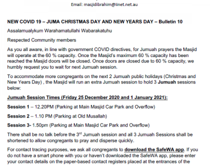 Jumah - Christmas Day and New Year Day