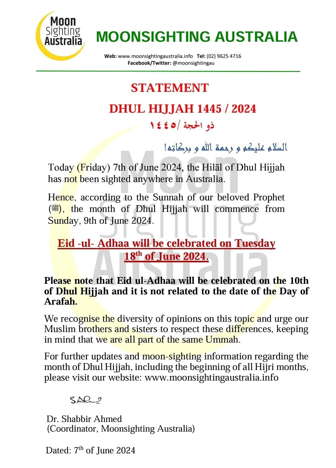 Eid-ul-Adha Tue 18th June 2024